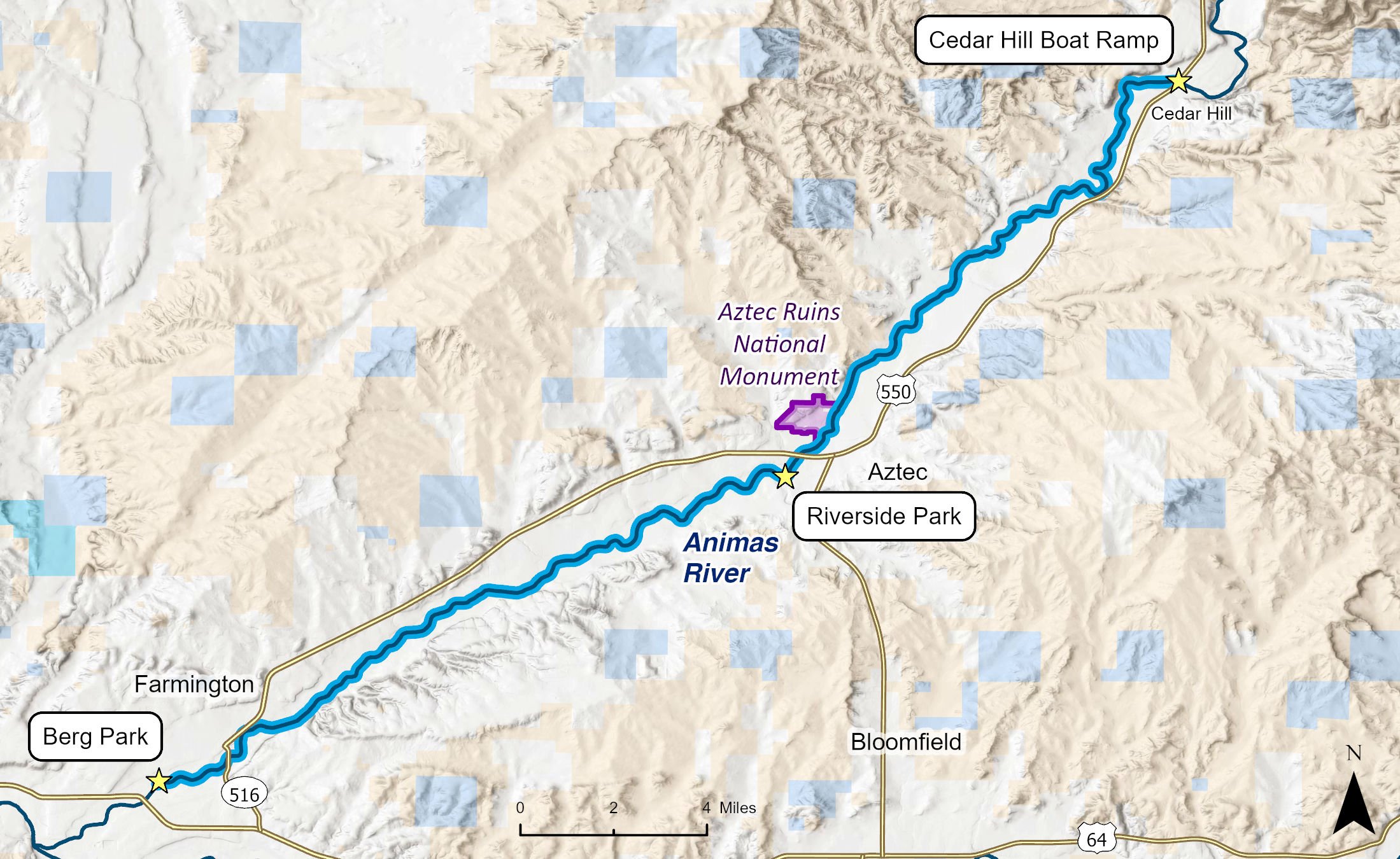 Map of Animas River from Cedar Hill to Farmington