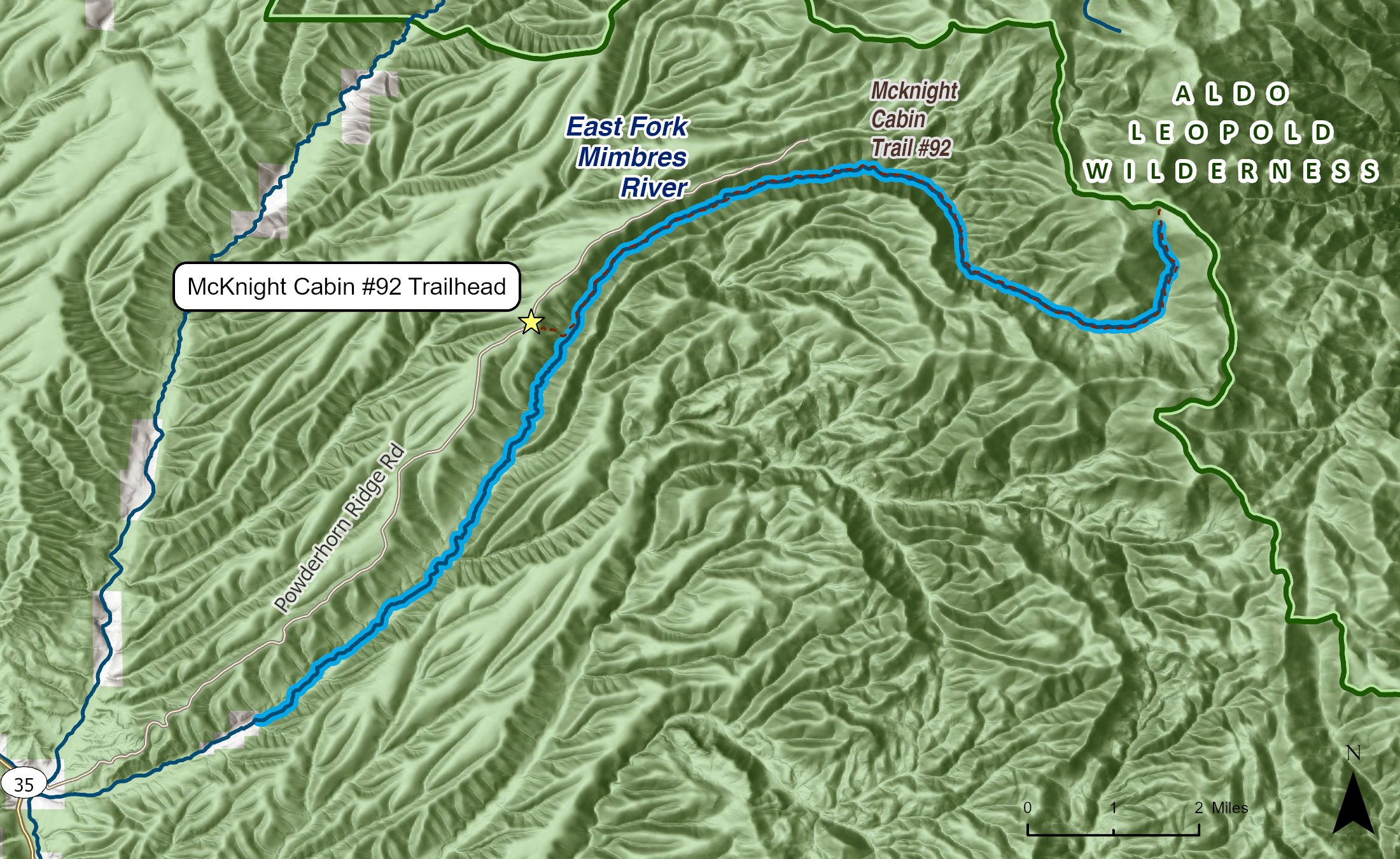 Map of East Fork Mimbres River McKnight Canyon