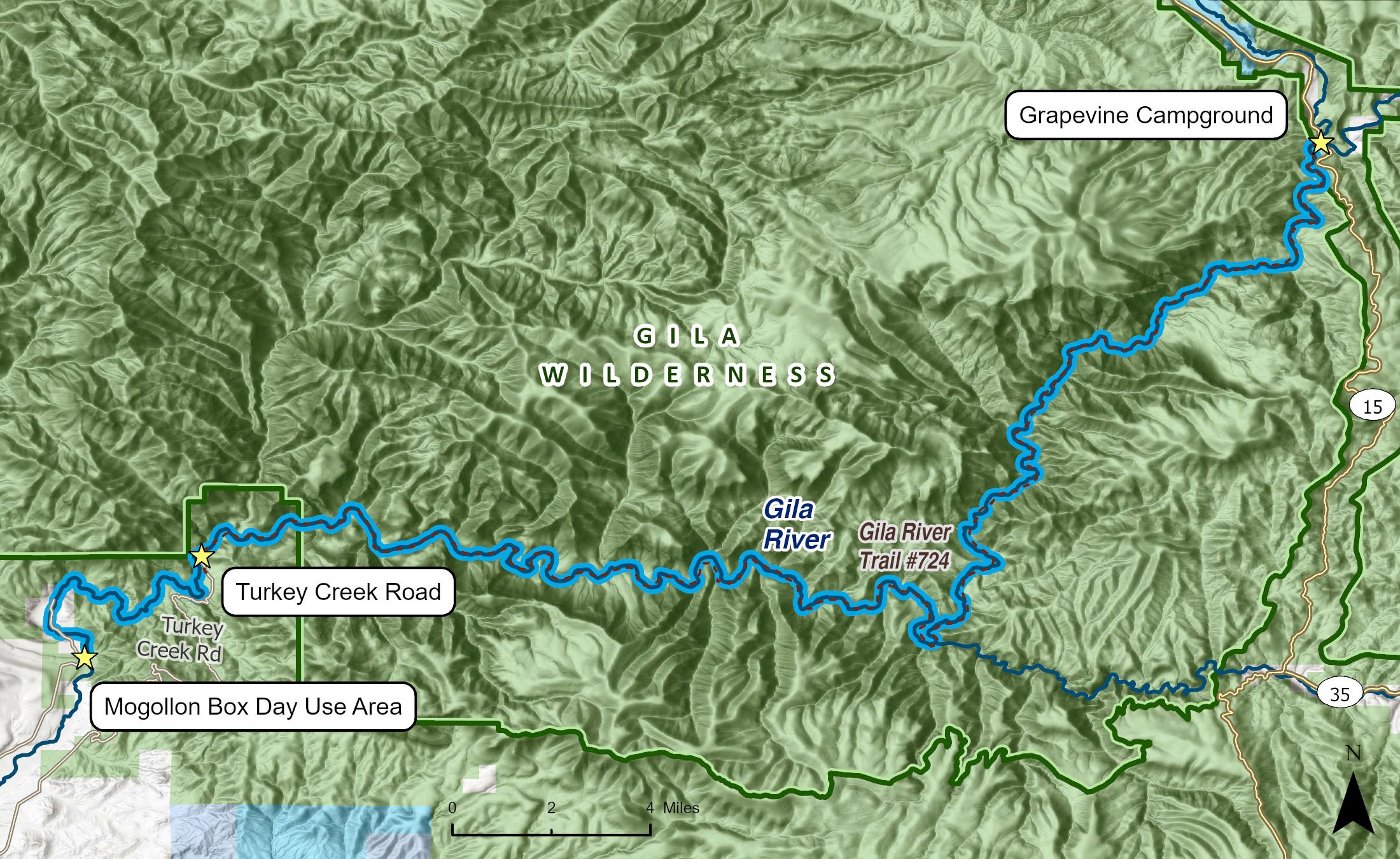 Map of Gila River Wilderness Run