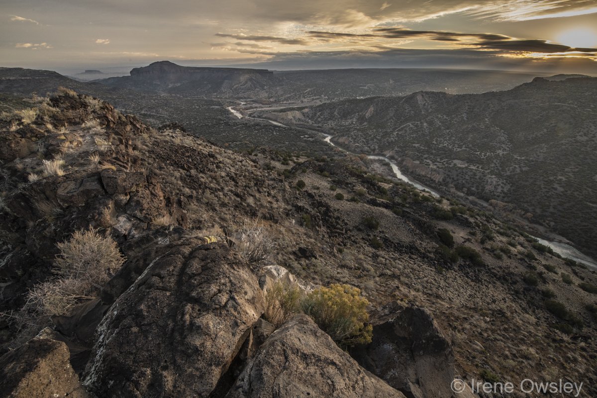 Rio Grande flowing through towering cliffs of White Rock Canyon