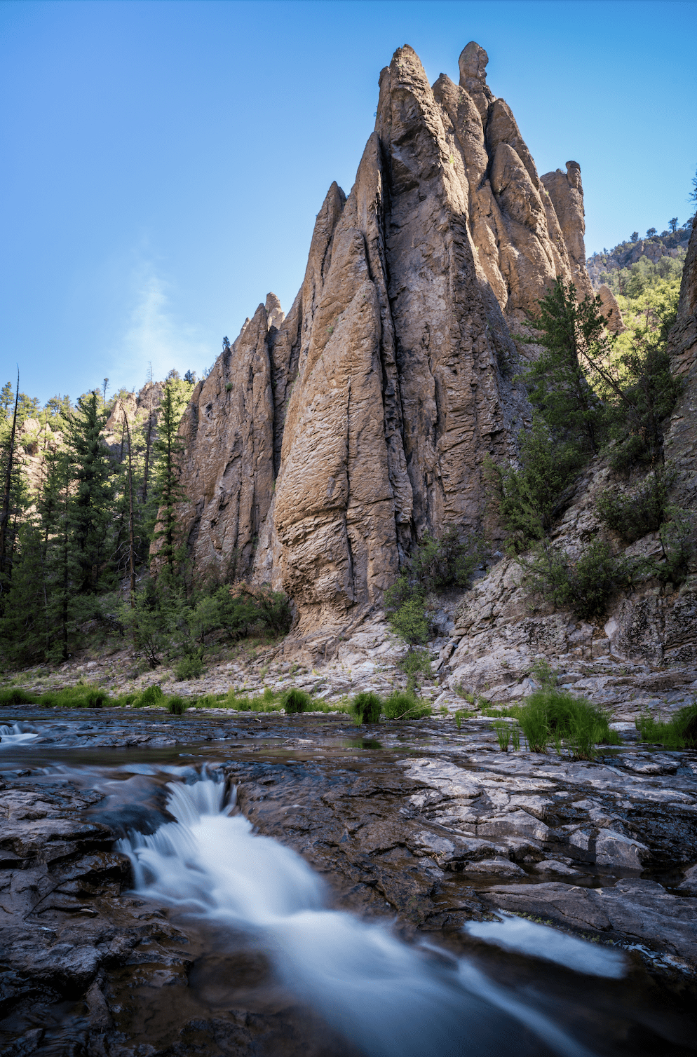 Volcanic formations and rock cliffs along the Gila Wilderness Run