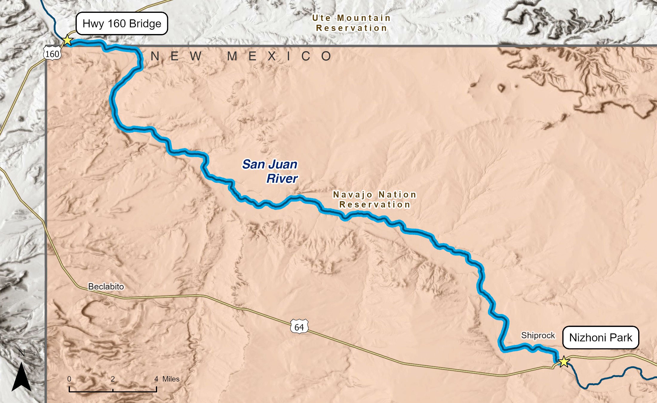 Map of San Juan River Four Corners section